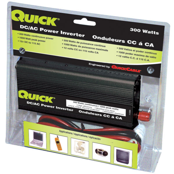 Quickcable Power Inverter, Modified Sine Wave, 1,000 W Peak, 300 W Continuous, 1 Outlets 303204-001